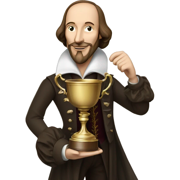 William Shakespeare holds the winner's cup in his hand emoji