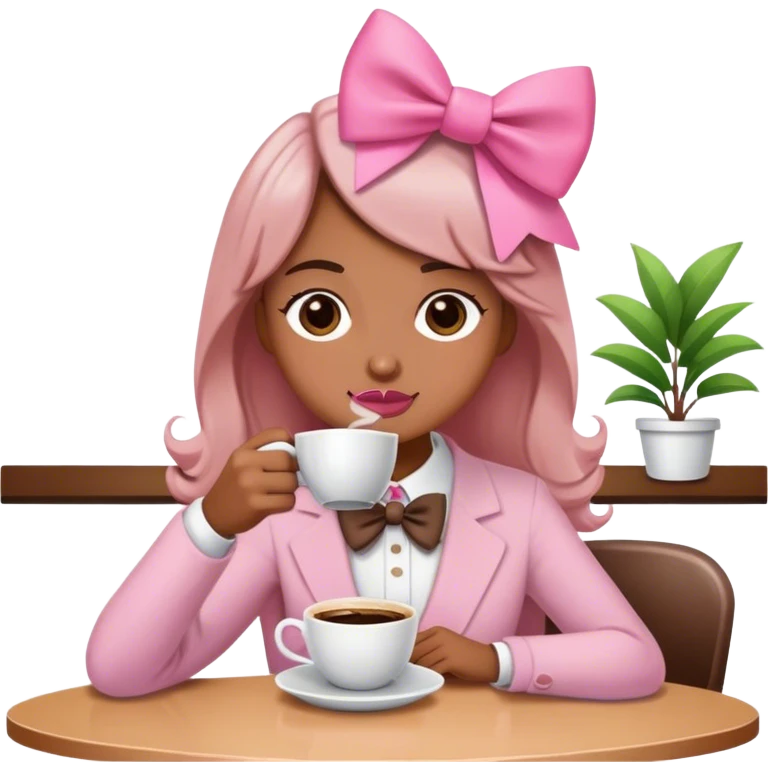 café com laço rosa emoji