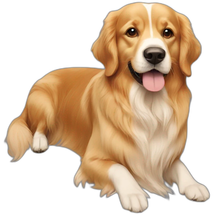 Golden retriever dog having tee with King Charles emoji