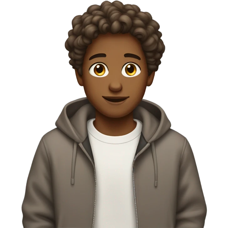 Brown-skinned boy with beautiful hair and with earrings wearing sweat-shirt emoji