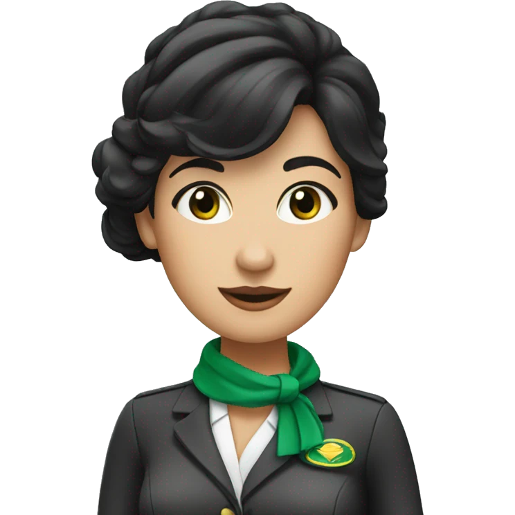 flight attendant with black hair and green scarf  emoji