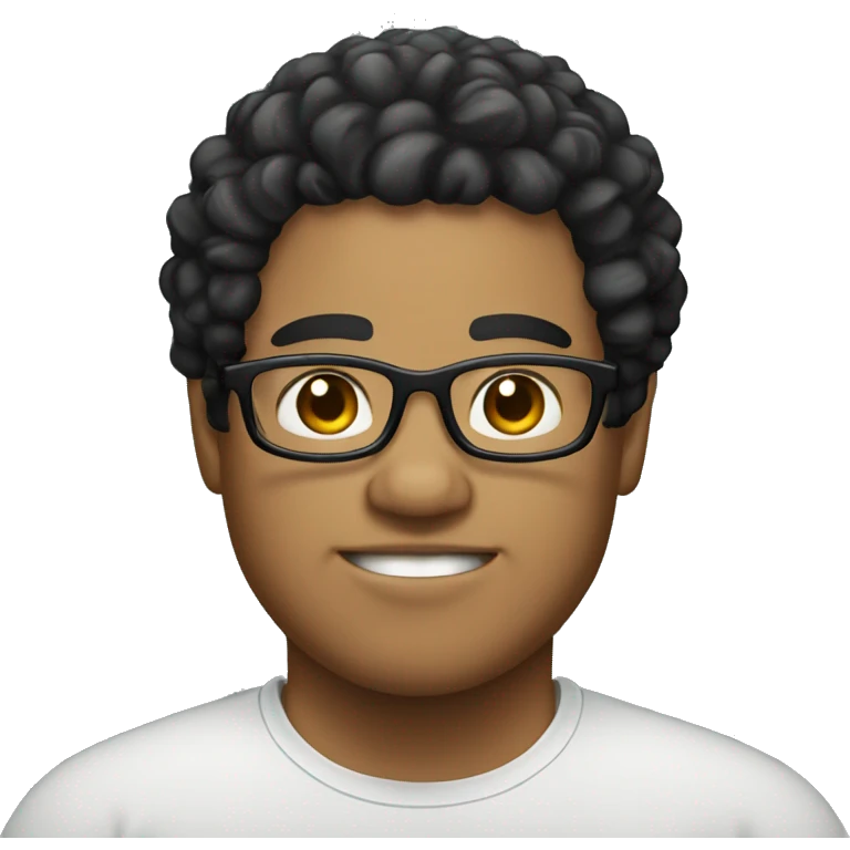 fat Light skin male with Black curly hair and glass emoji