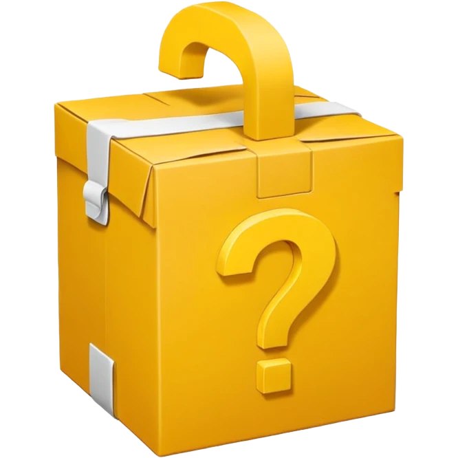 White bag with yellow questions mark cube boxes stuffed in it emoji