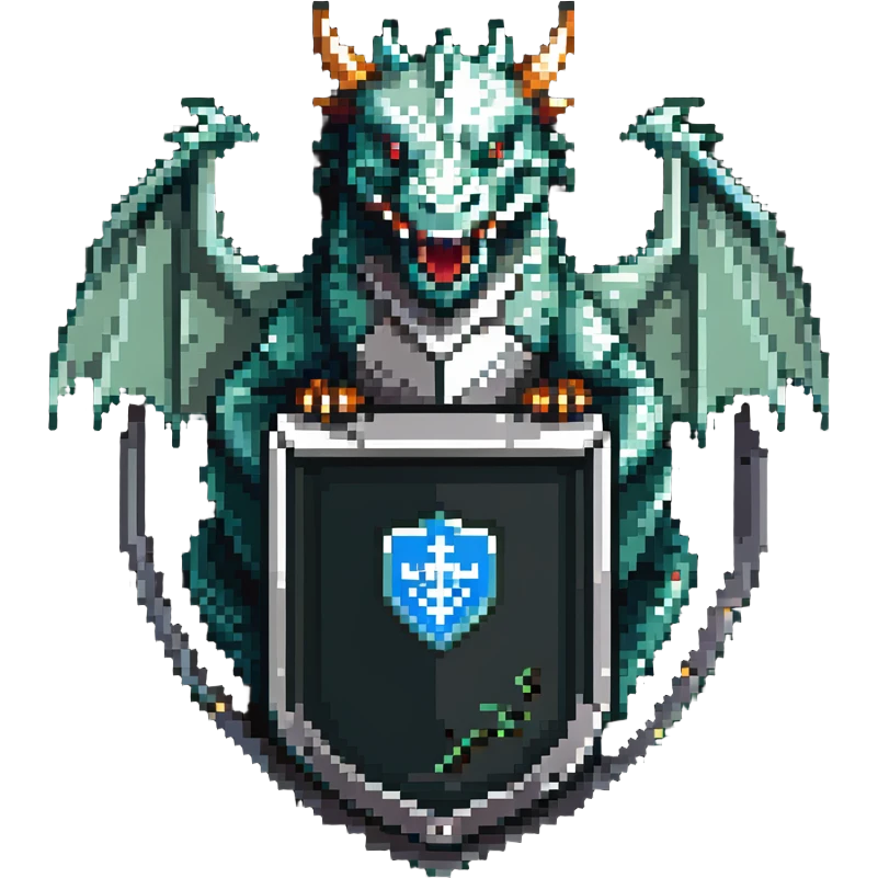 Shield badge with a fierce dragon protecting a computer, cybersecurity theme emoji