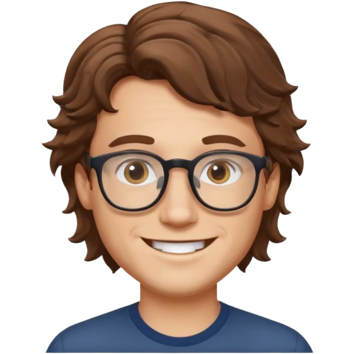 white male with glasses and brown wavy hair, smiling emoji emoji