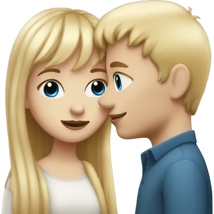 Girl with long back hair with bangs kissing boy with blonde hair blue eyes and white skin emoji