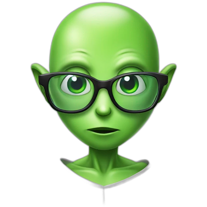 green alien studying in glasses emoji