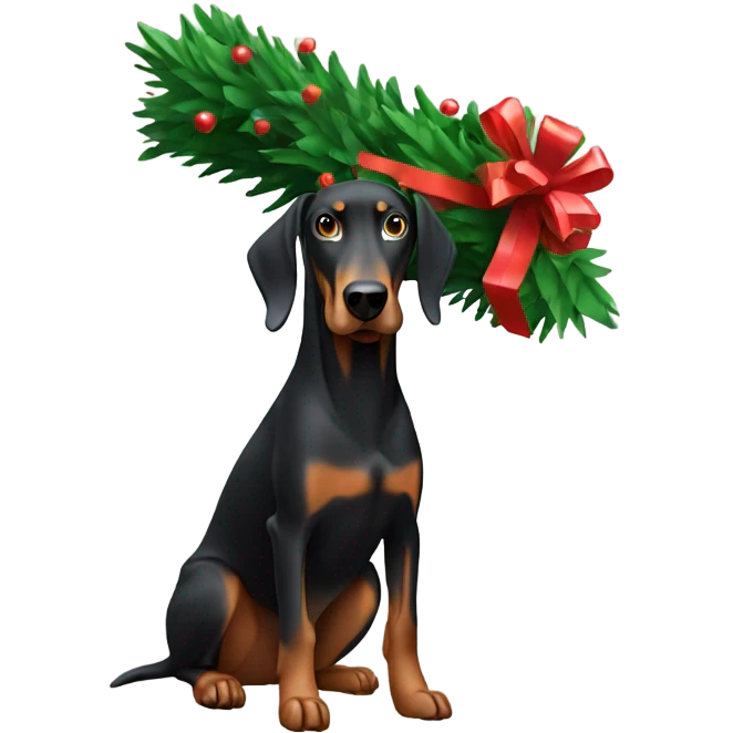 Doberman carrying Christmas tree  emoji