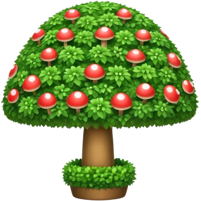 mushroom shaped topiary tree emoji, umbrella shaped green bush, cute emoji style, white background emoji