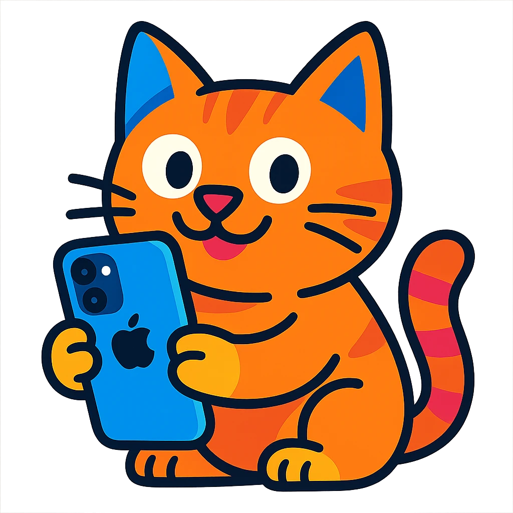 cat holding an iPhone, vibrant toon style emoji