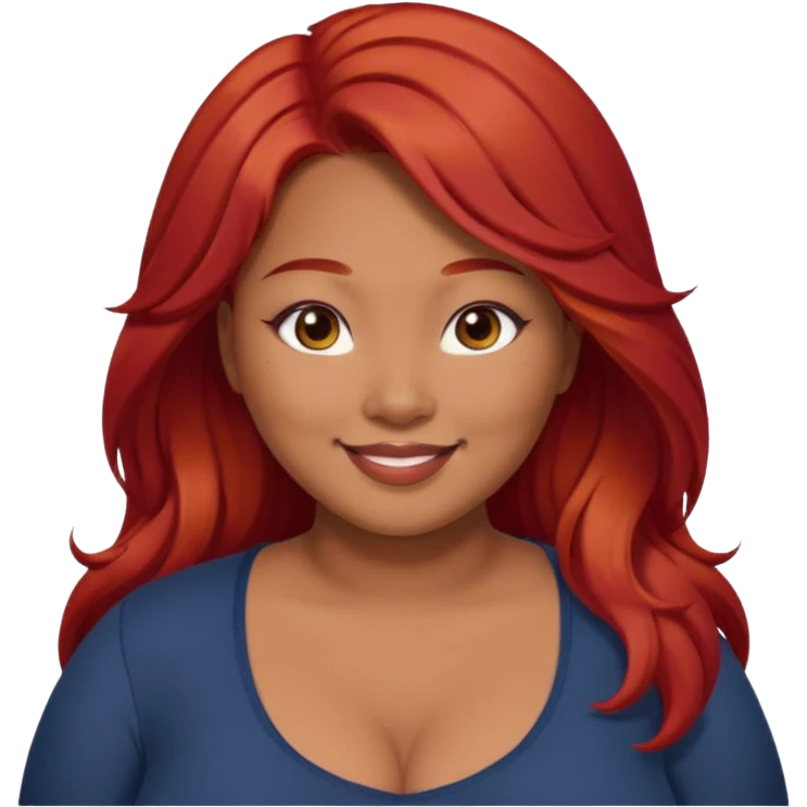 Plus size red hair brown face small eyes long hair Asian eyes emoji