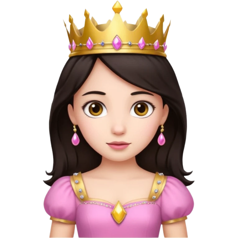 chica vestida de princesa con vestido rosa , piel blanca , pelo oscuro, corona dorada emoji