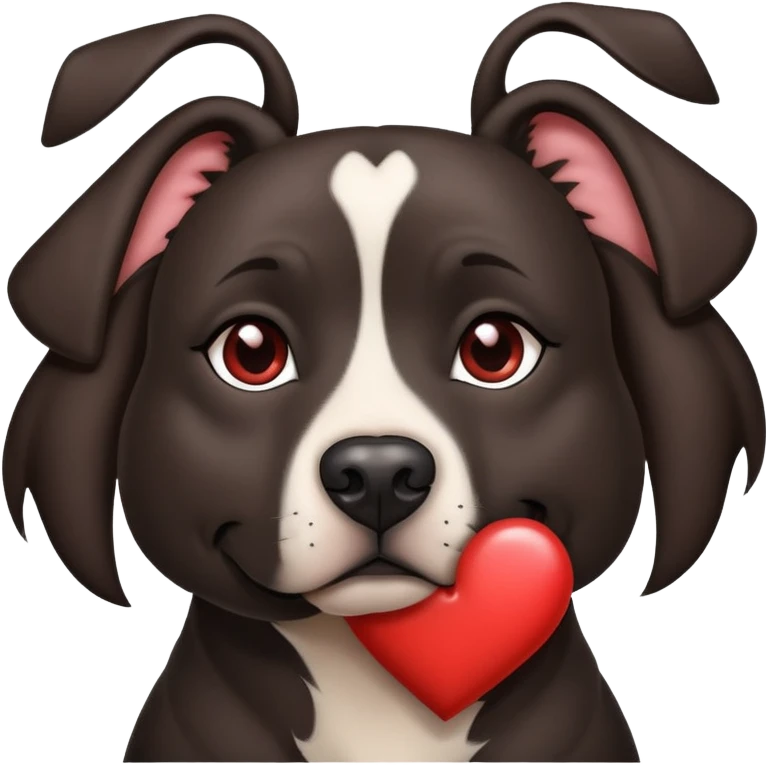 Brunette with a heart in the shape of a big black amstaff dog emoji