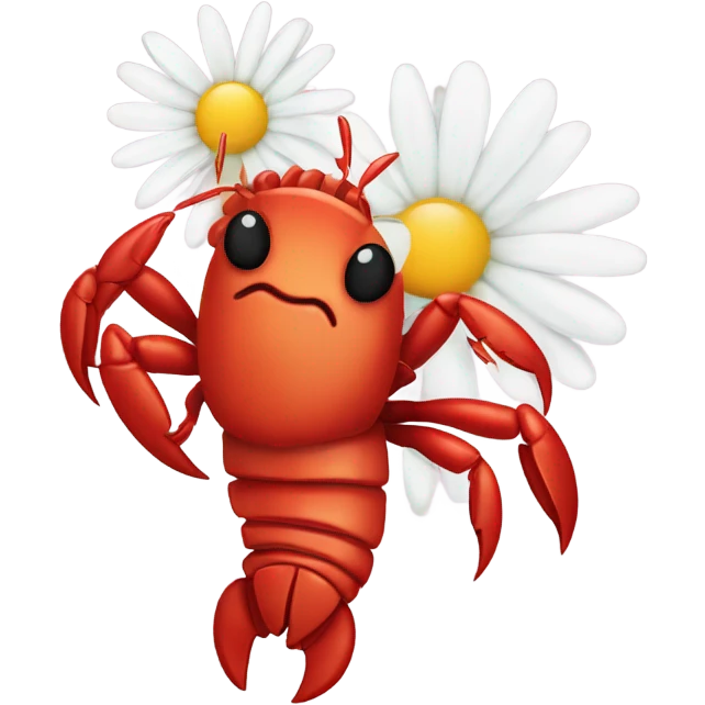 Crawfish holding a daisy in its claws emoji