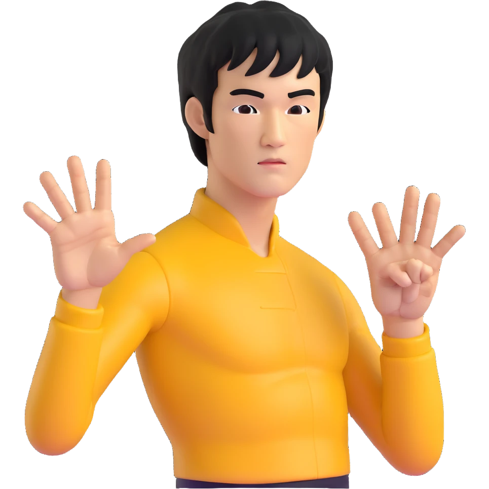 Bruce Lee with proper hand structure and detailed fingers in fighting pose emoji