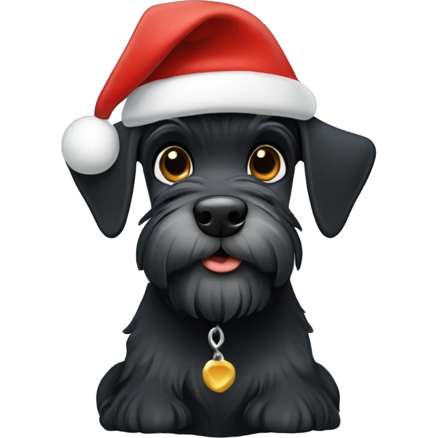 A mini black schnauzer dog wearing a Santa‘s hat ￼ emoji