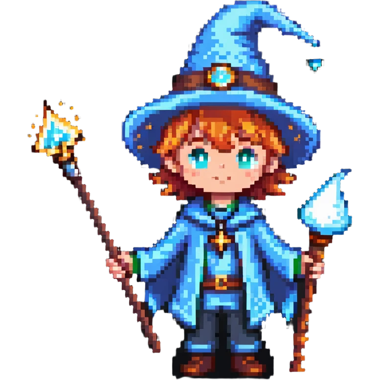 wizard kid with pointy hat and magic wand emoji