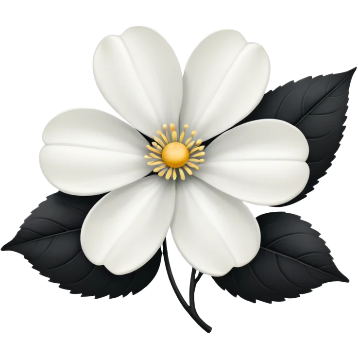White flower with black leaves emoji