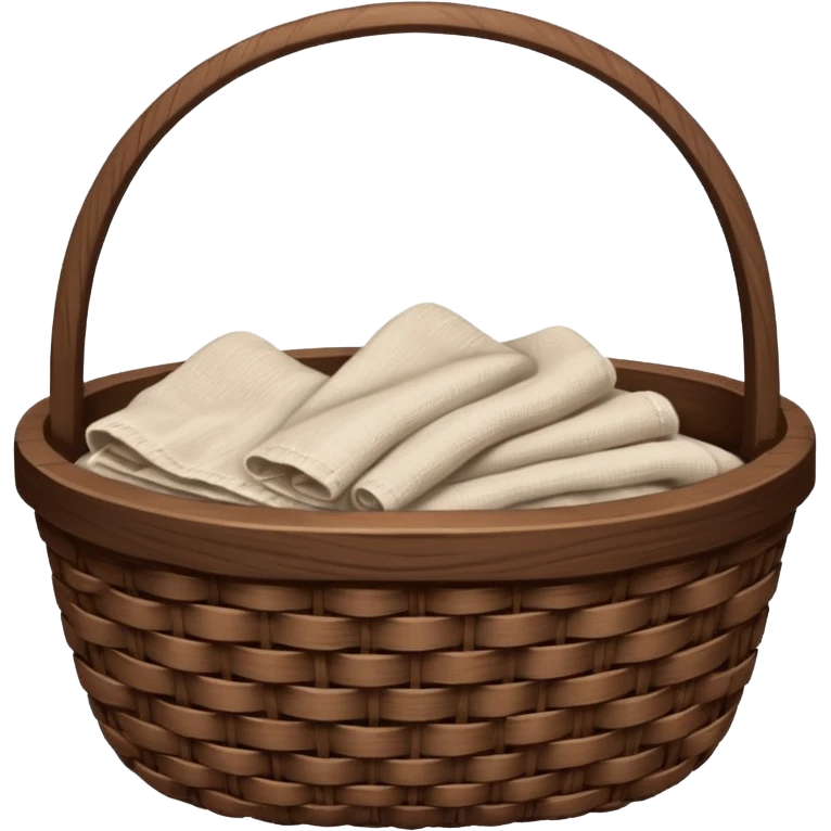 A dark wooden raffia Brown basket with fresh washed linen emoji