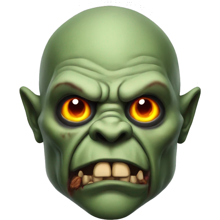 An orc with burning eyes and a skull emoji