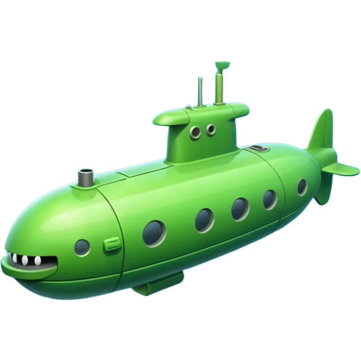 green mini single submarine in cartoon  emoji