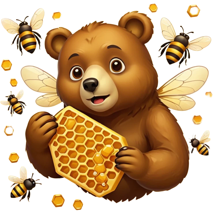 bear eating honeycomb with bees flying around emoji