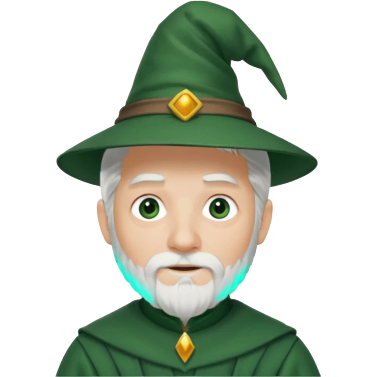 The Wizard from The Land of Oz with white hair and short beard, dark green outfit emoji