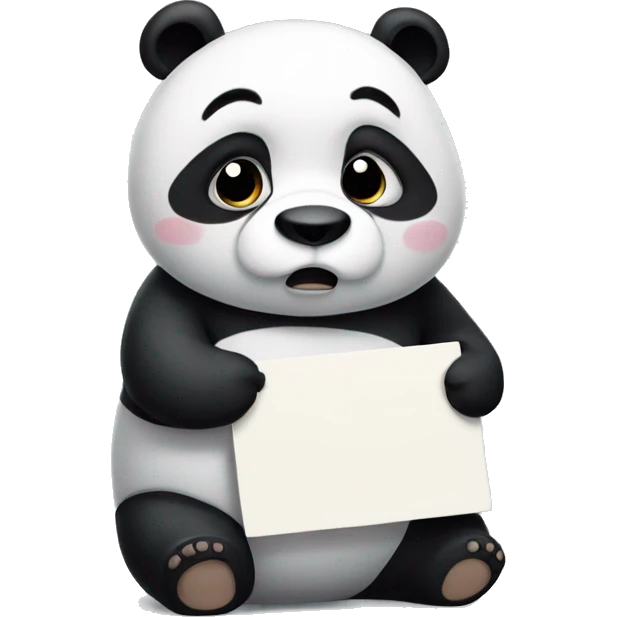 A chubby panda holding a SAD sign emoji