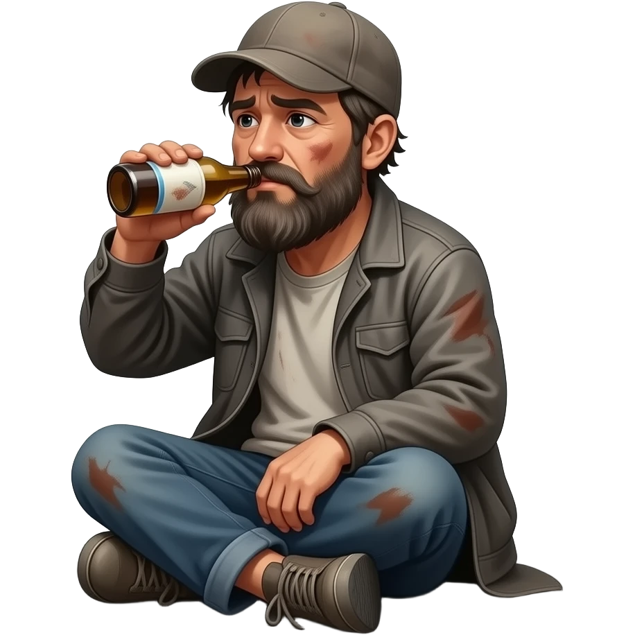 homeless guy dirty drinking on ground emoji
