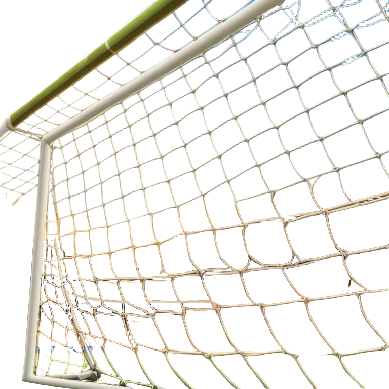 Cinematic Realistic image of a soccer goal net with intricately detailed mesh textures and subtle signs of wear, set against a dynamic, sunlit stadium backdrop that emphasizes its iconic presence in the game emoji
