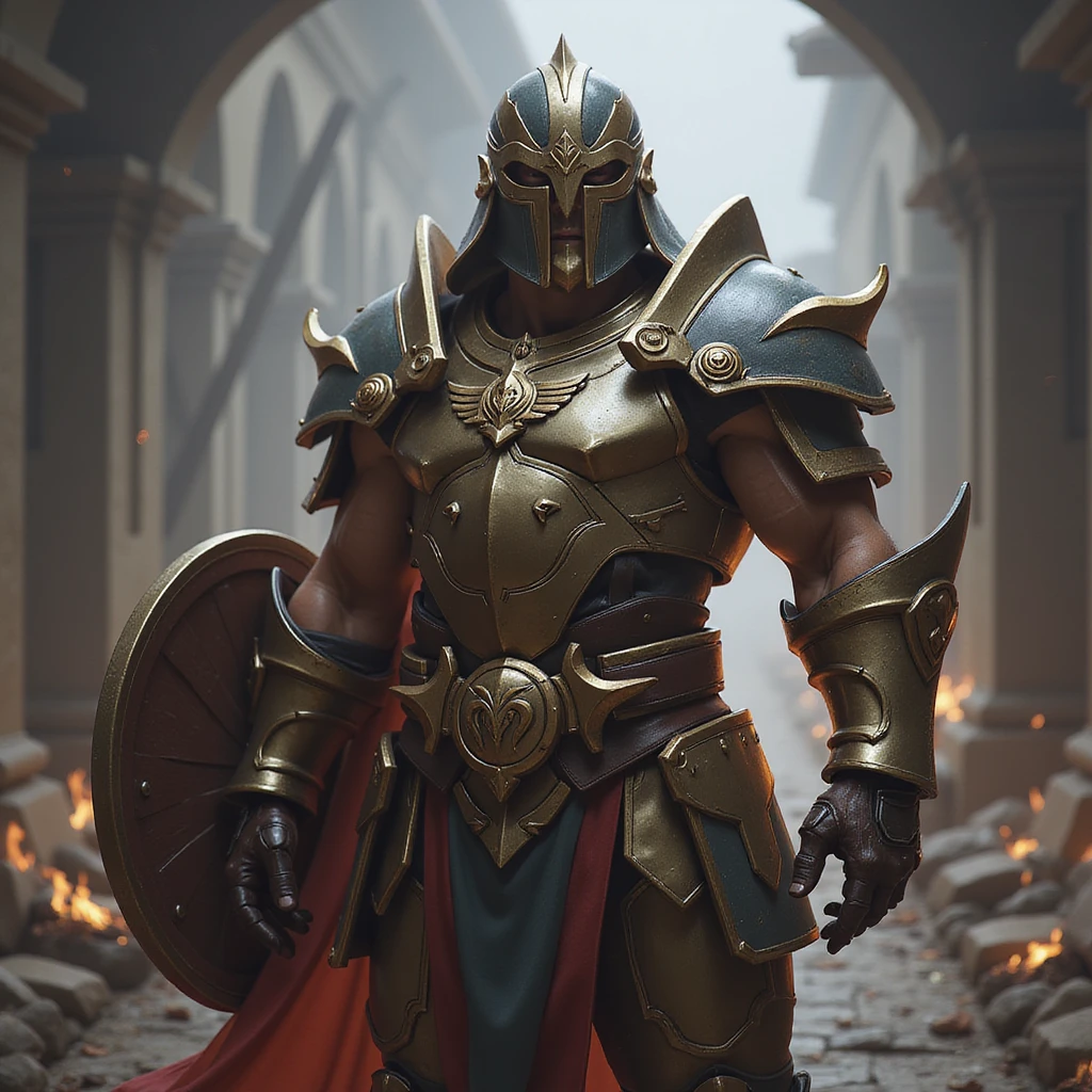 realistic fantasy style League of Legends-inspired champion, armored and powerful emoji