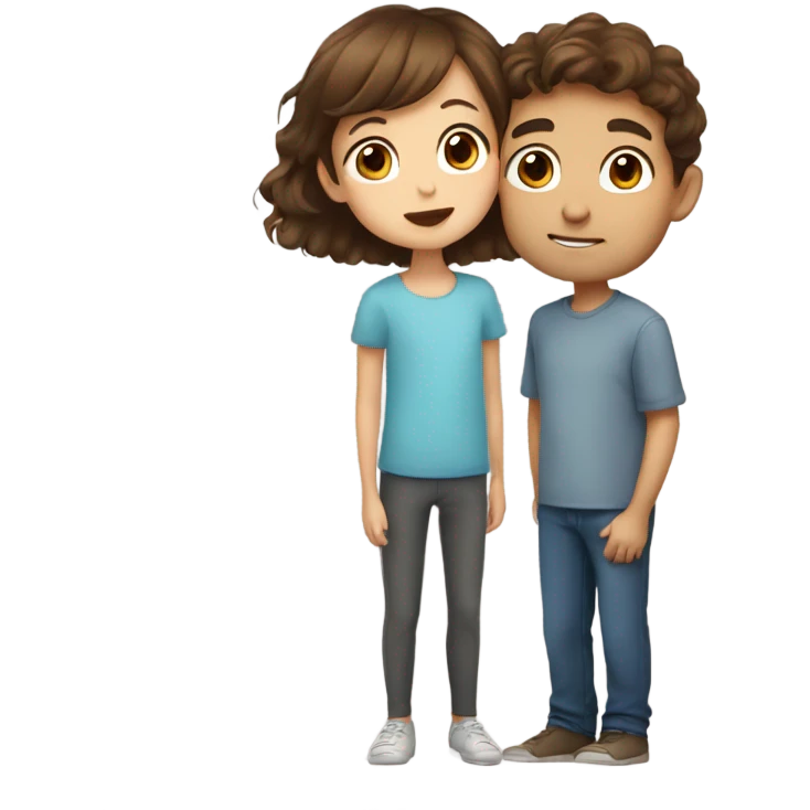 A beautiful boy with brown hair and gray eyes kiss cheek to little girl  emoji