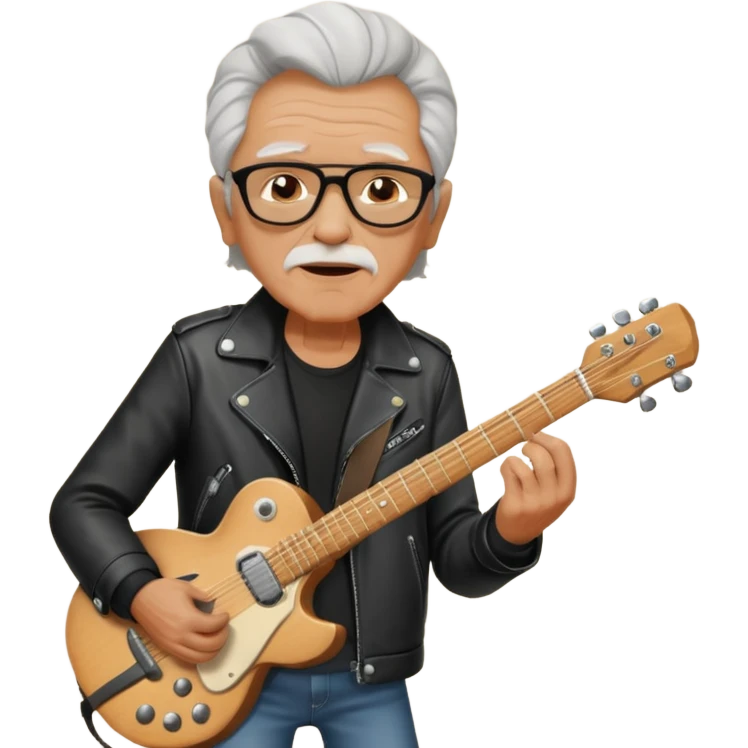 guitar rock player, elderly head, black jacket emoji