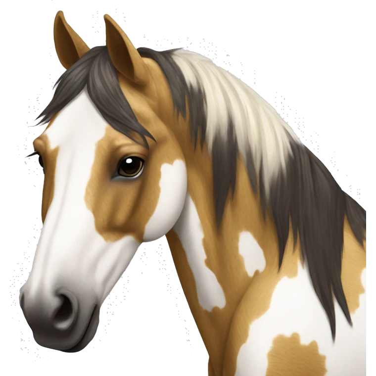 Scruffy scarred scratched Piebald tricolor palomino yellow brown horse with dark brown spots running emoji