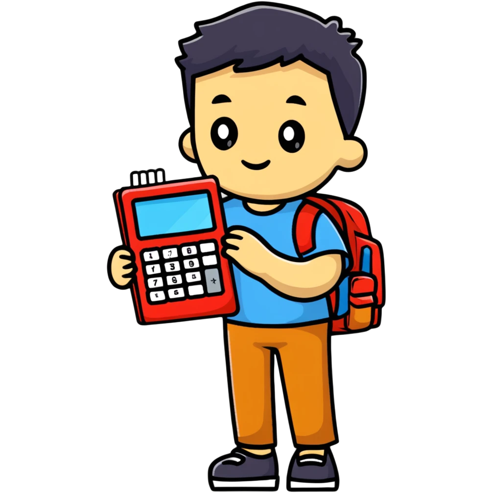 A student with backpack and calculator emoji