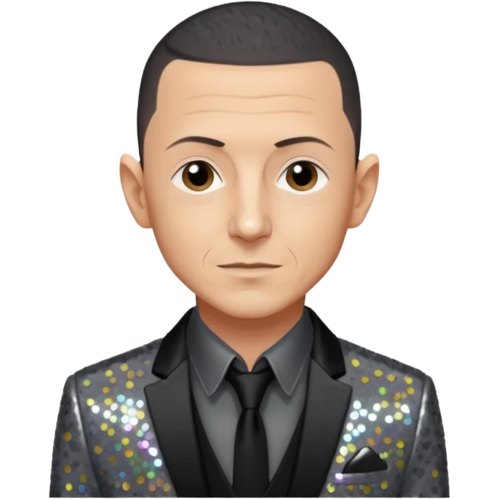 Chester Bennington with sequin gray suit jacket with black shirt emoji
