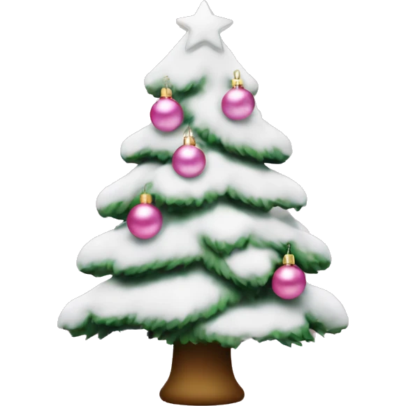 christmas tree with snow and light pink ornaments  emoji