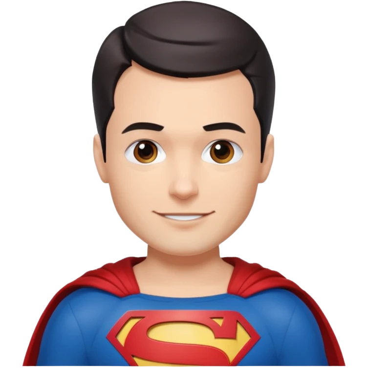 David Corenswet as Superman, blue and red suit, red cape, confident smile, short dark hair, strong jawline, apple emoji style emoji