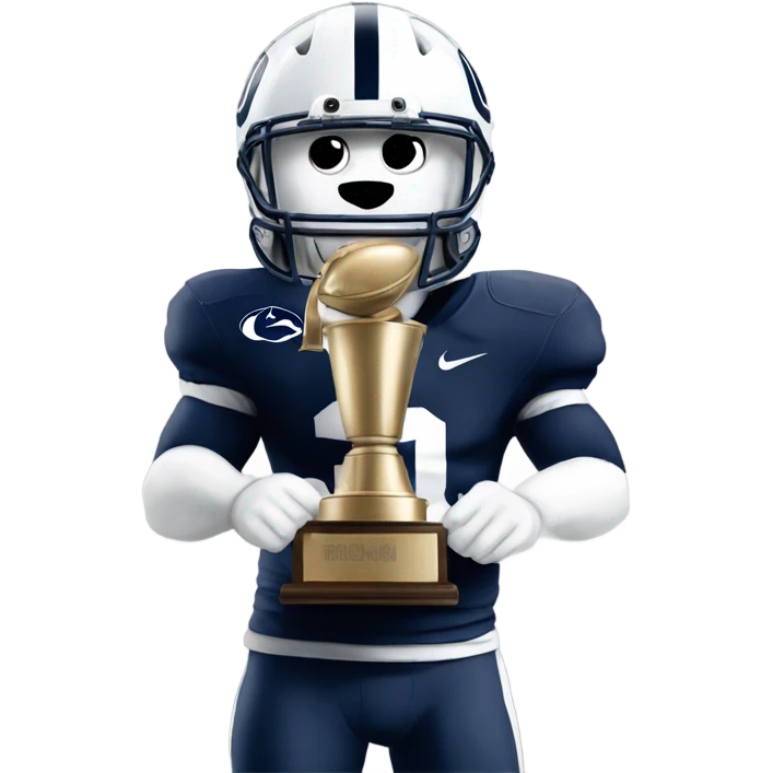 Penn State mascot holding the big 10 championship trophy emoji