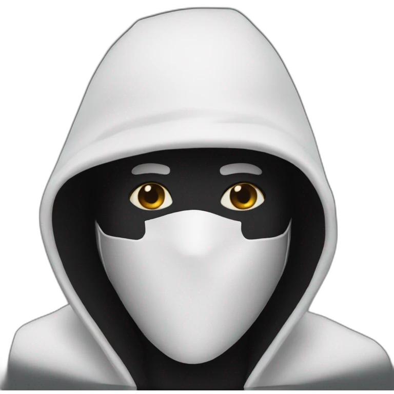 person with a black hood and a white mask emoji