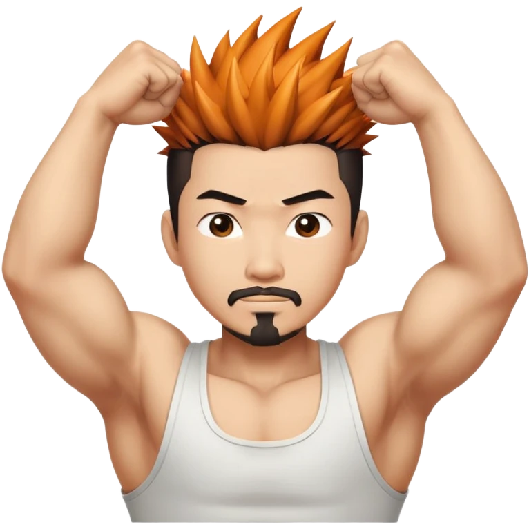 Korean Asian hot male with spiky hair goatee and flexing emoji