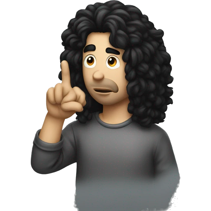 A white guy with big black hair doing the silence sign emoji