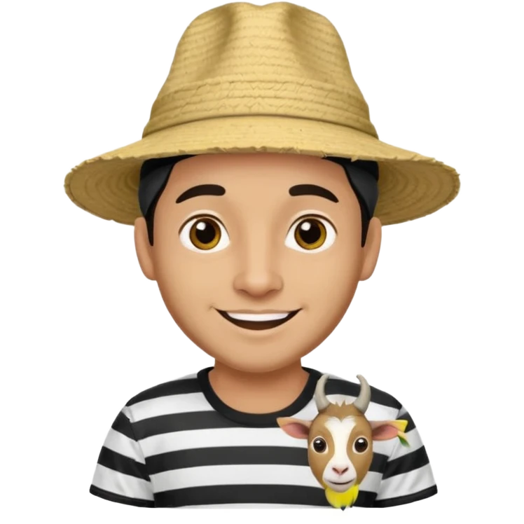 A happy fair skinned Colombian man with a goat tee wearing a Colombian hat that has black horizontal stripes on it emoji