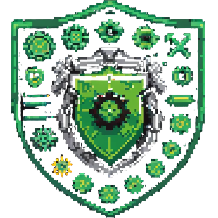 green magical code shield with gear and coding tools emoji