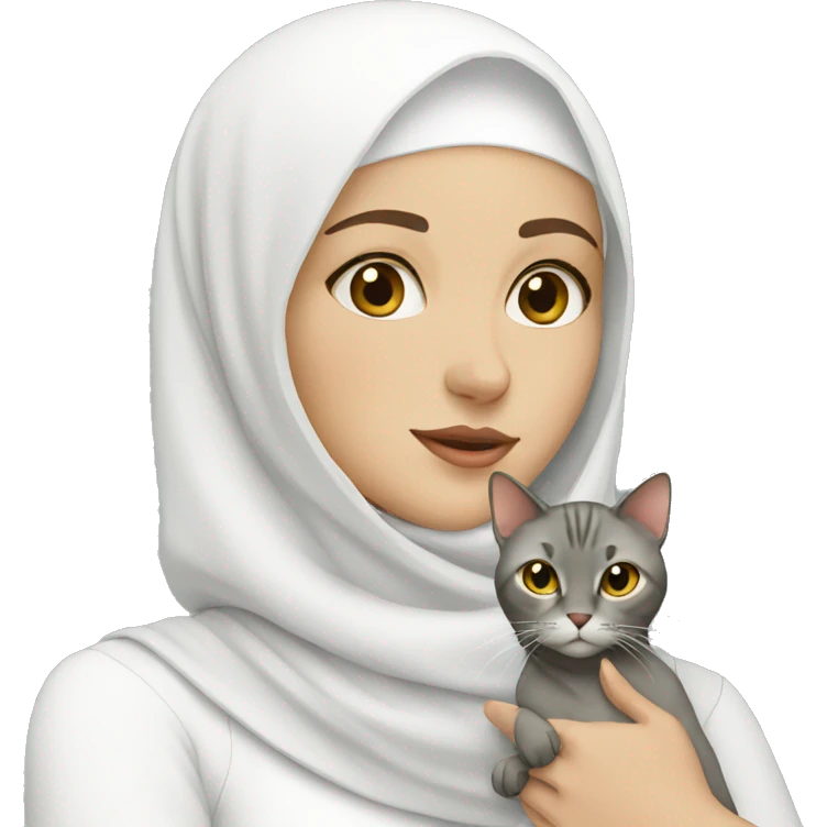 white hijab girl with cat emoji