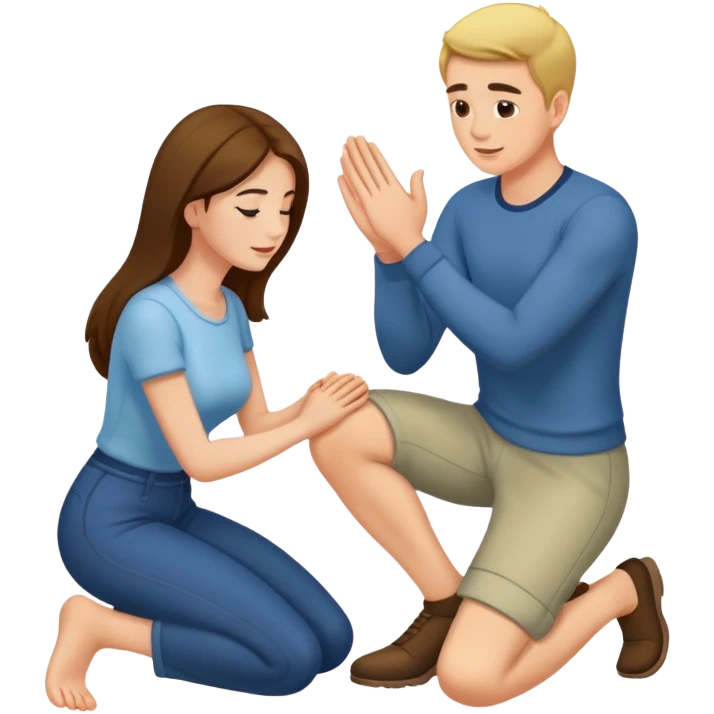 Woman kneeling at man’s feet emoji