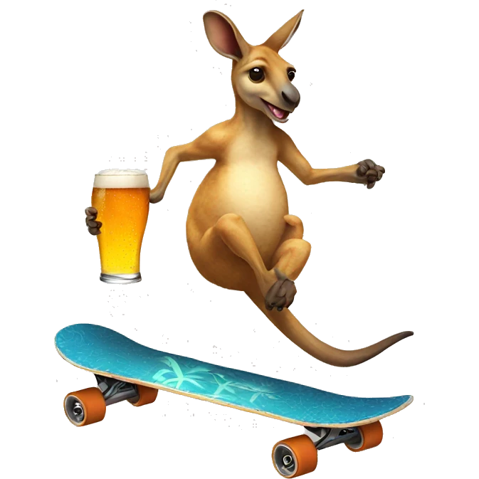 Kangaroo on skateboard with a beer emoji