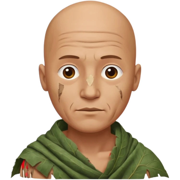 ancient man bold head, tattered leaf cloth emoji