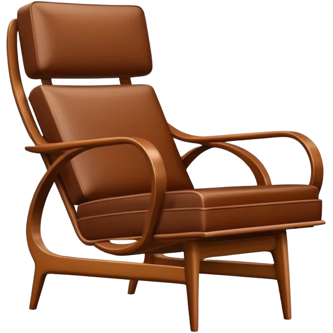 Mid century modern lounge chair with wooden arms and leather seat emoji