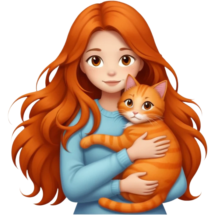 girl with long hair hugging an orange cat emoji